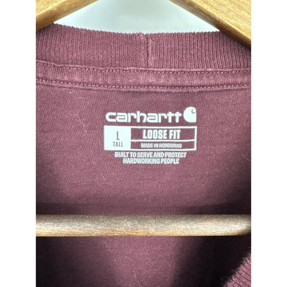 Carhartt Mens Loose Fit Long Sleeve Pocket T-Shirt Burgundy Size L Tall - Picture 2 of 8